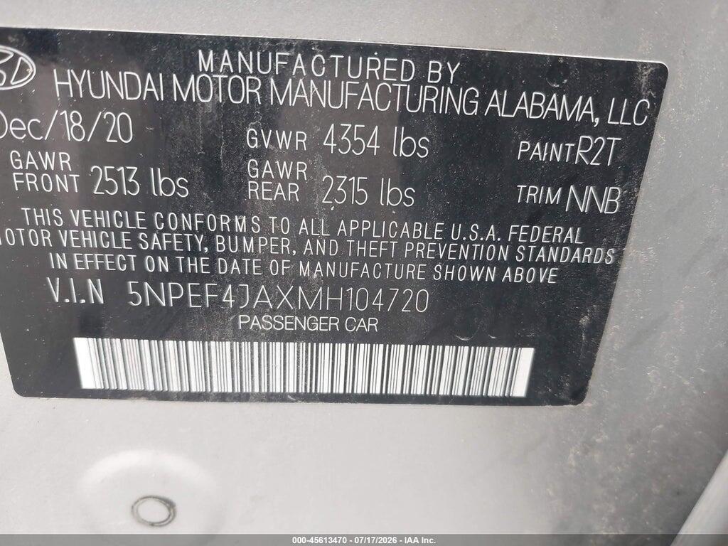 5NPEF4JAXMH104720 2021 HYUNDAI SONATA photo no. 9