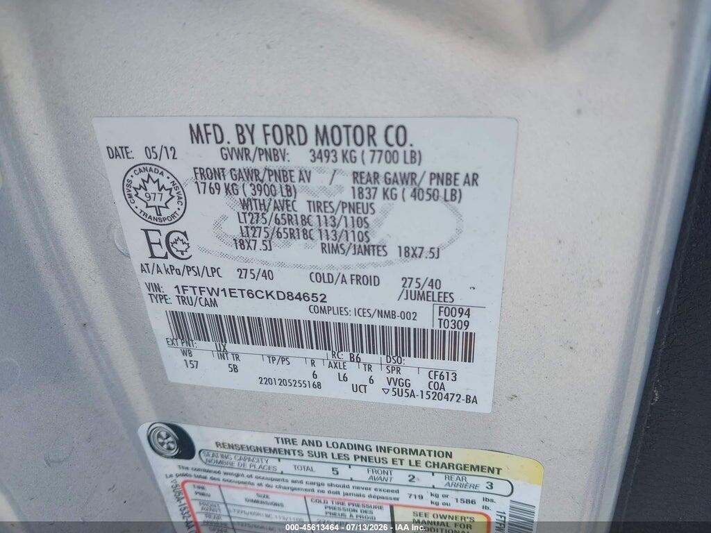 1FTFW1ET6CKD84652 2012 FORD F-150 photo no. 9
