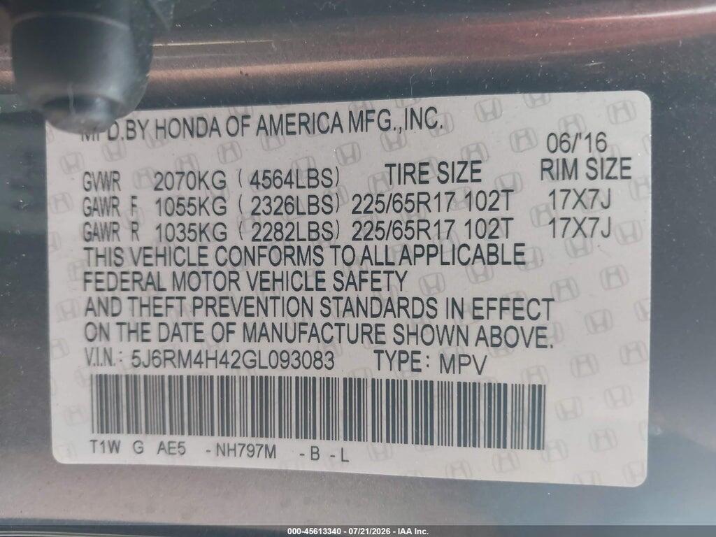 5J6RM4H42GL093083 2016 HONDA CR-V photo no. 9