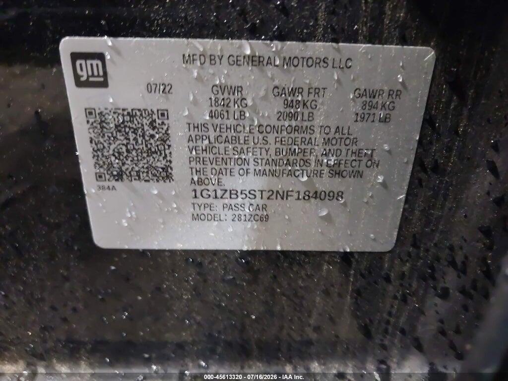 1G1ZB5ST2NF184098 2022 CHEVROLET MALIBU photo no. 9