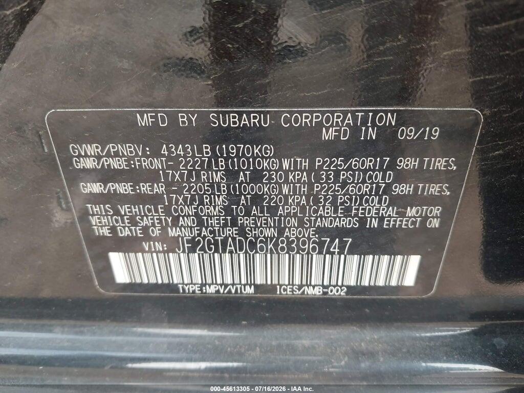 JF2GTADC6K8396747 2019 SUBARU CROSSTREK photo no. 9