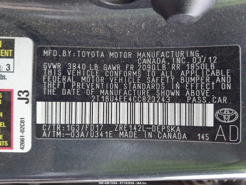 2T1BU4EE4CC823243 2012 TOYOTA COROLLA photo no. 9