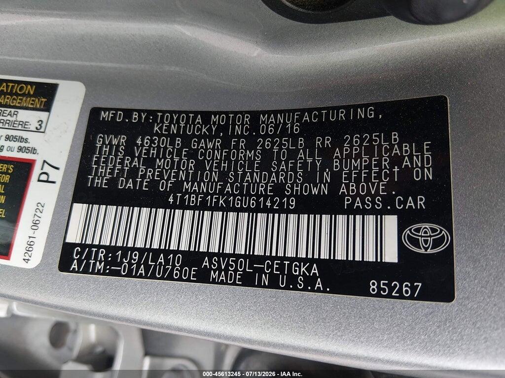 4T1BF1FK1GU614219 2016 TOYOTA CAMRY photo no. 9