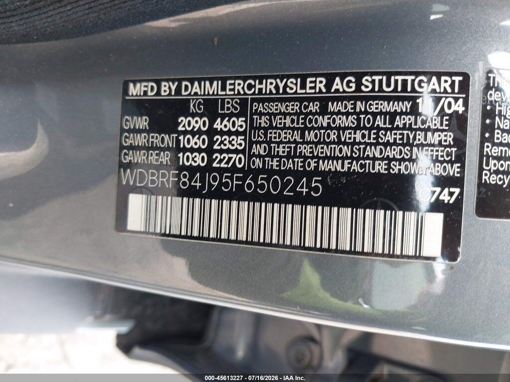 WDBRF84J95F650245 2005 MERCEDES-BENZ C 320 photo no. 9