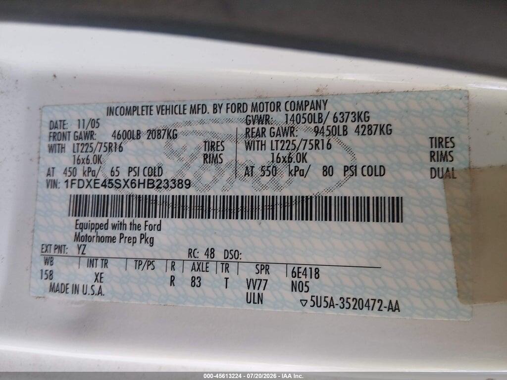 1FDXE45SX6HB23389 2006 FORD E-450 CUTAWAY photo no. 8