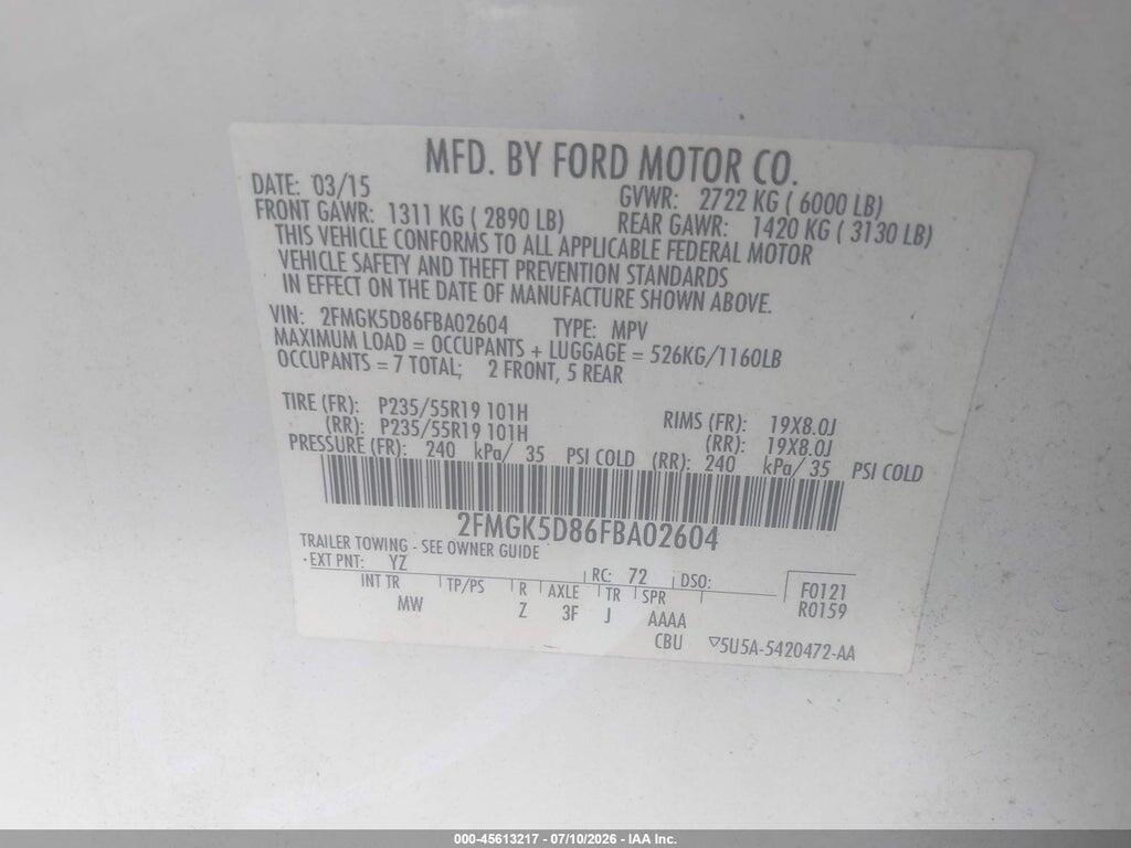 2FMGK5D86FBA02604 2015 FORD FLEX photo no. 9