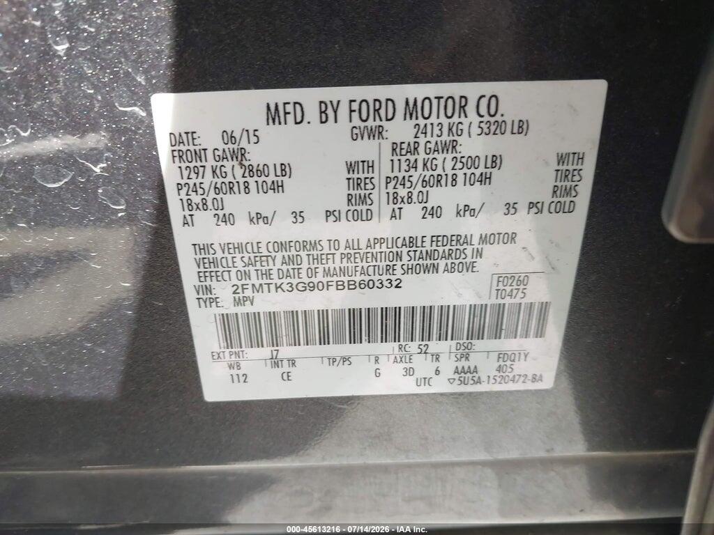 2FMTK3G90FBB60332 2015 FORD EDGE photo no. 9