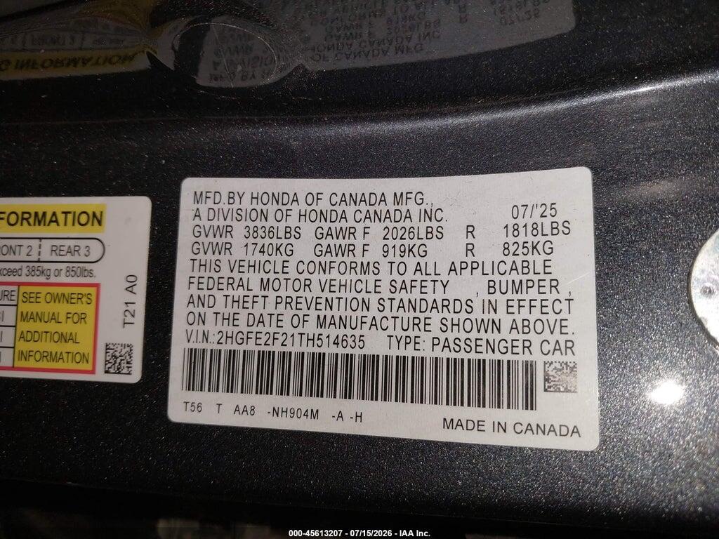 2HGFE2F21TH514635 2026 HONDA CIVIC photo no. 9