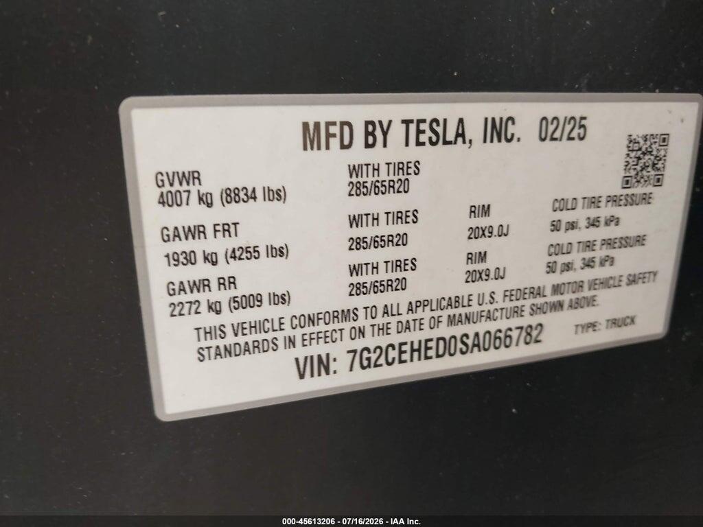 7G2CEHED0SA066782 2025 TESLA CYBERTRUCK photo no. 9
