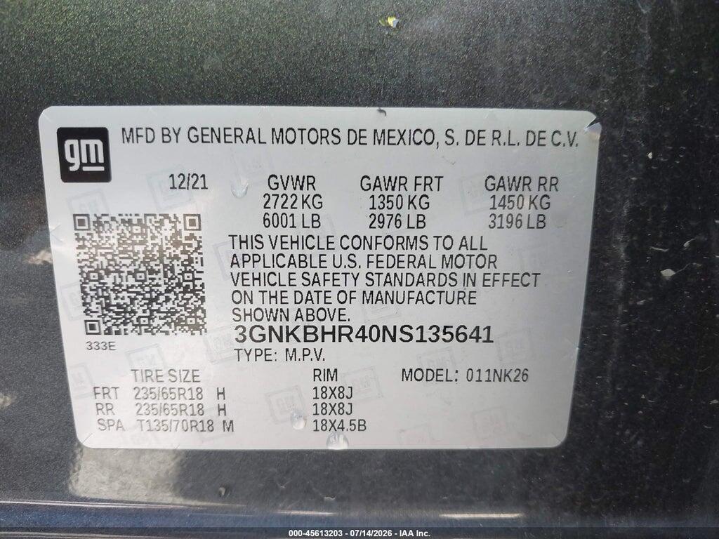 3GNKBHR40NS135641 2022 CHEVROLET BLAZER photo no. 9