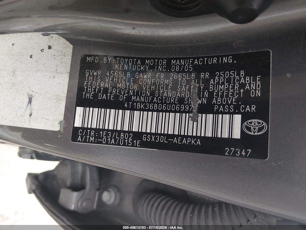 4T1BK36B06U069975 2006 TOYOTA AVALON photo no. 9