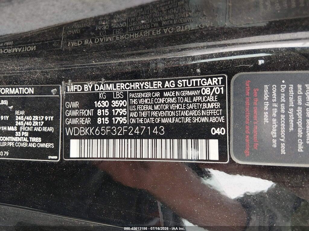 WDBKK65F32F247143 2002 MERCEDES-BENZ SLK 320 photo no. 9