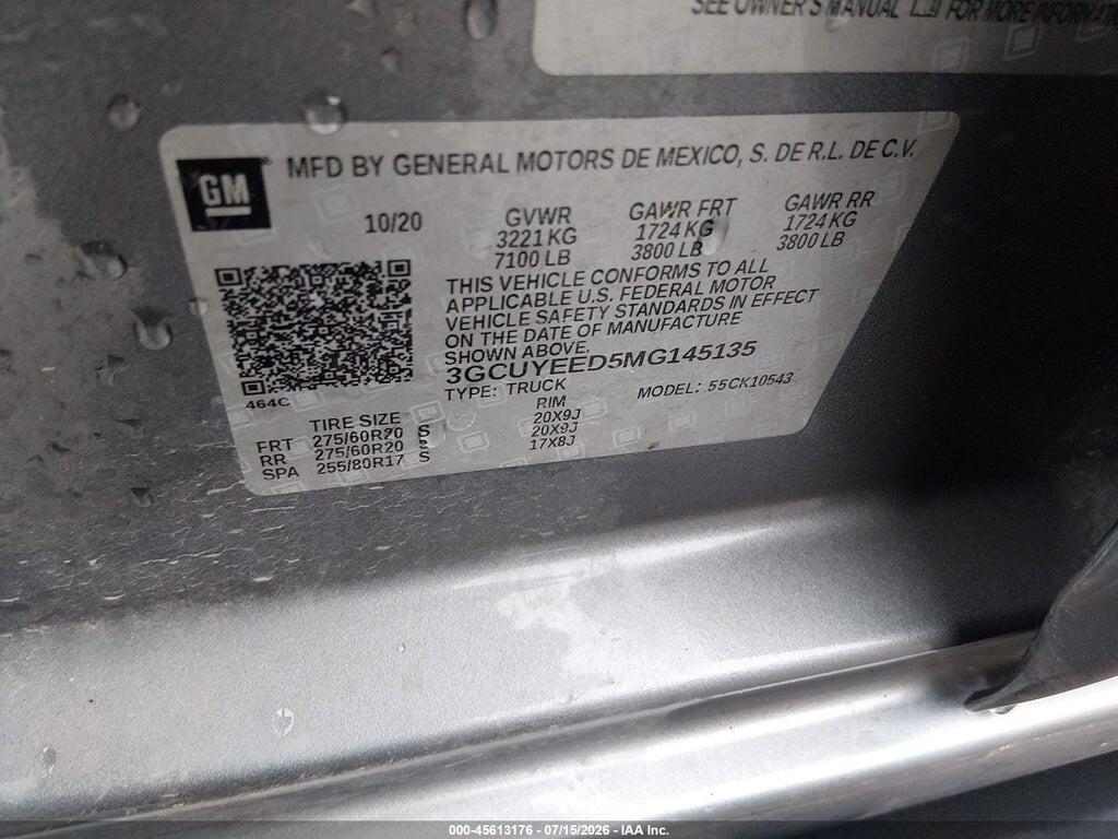 3GCUYEED5MG145135 2021 CHEVROLET SILVERADO 1500 photo no. 9