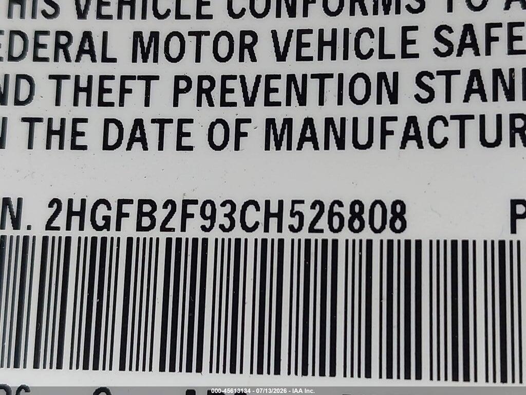 2HGFB2F93CH526808 2012 HONDA CIVIC photo no. 9