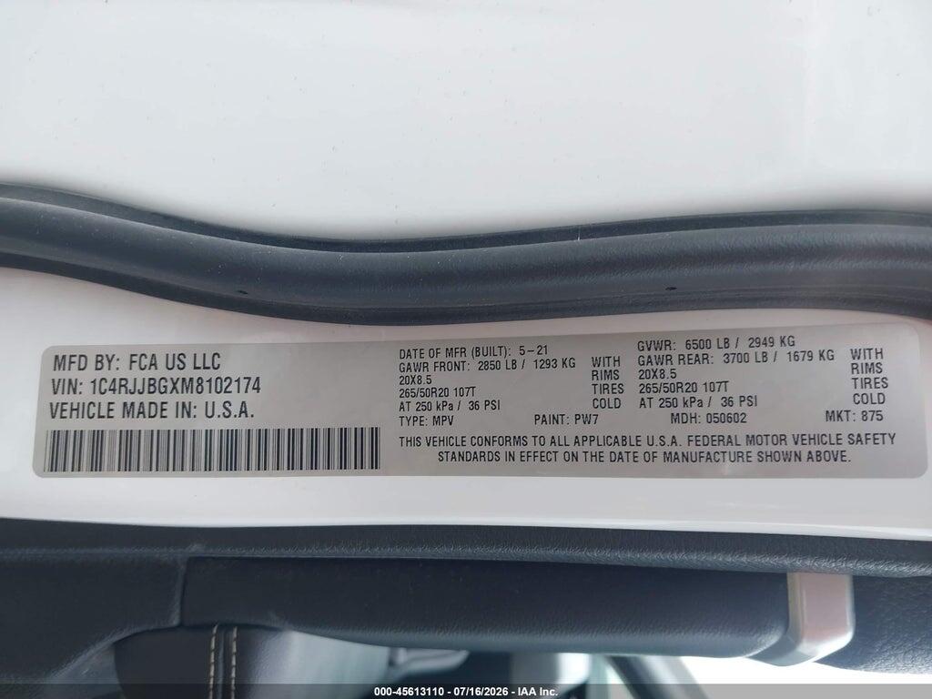 1C4RJJBGXM8102174 2021 JEEP GRAND CHEROKEE L photo no. 9