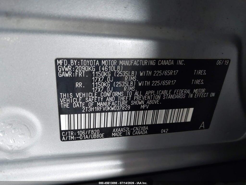 2T3H1RFV0KW037829 2019 TOYOTA RAV4 photo no. 9