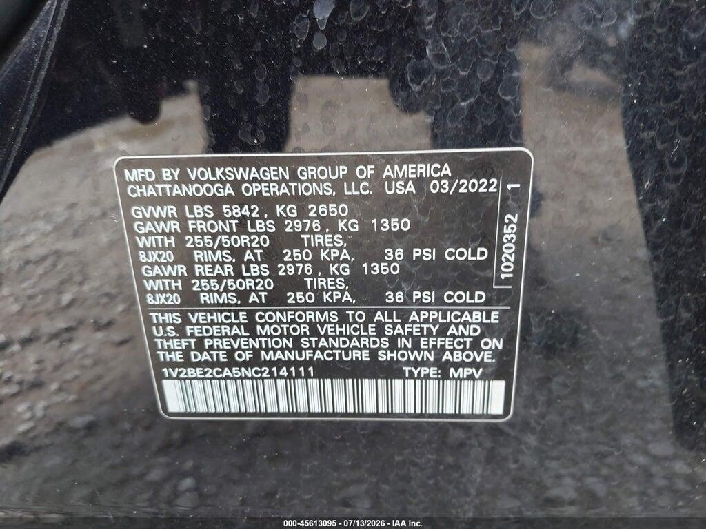 1V2BE2CA5NC214111 2022 VOLKSWAGEN ATLAS CROSS SPORT photo no. 9