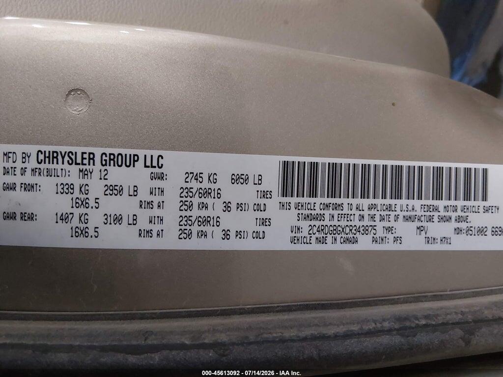 2C4RDGBGXCR343875 2012 DODGE GRAND CARAVAN photo no. 9