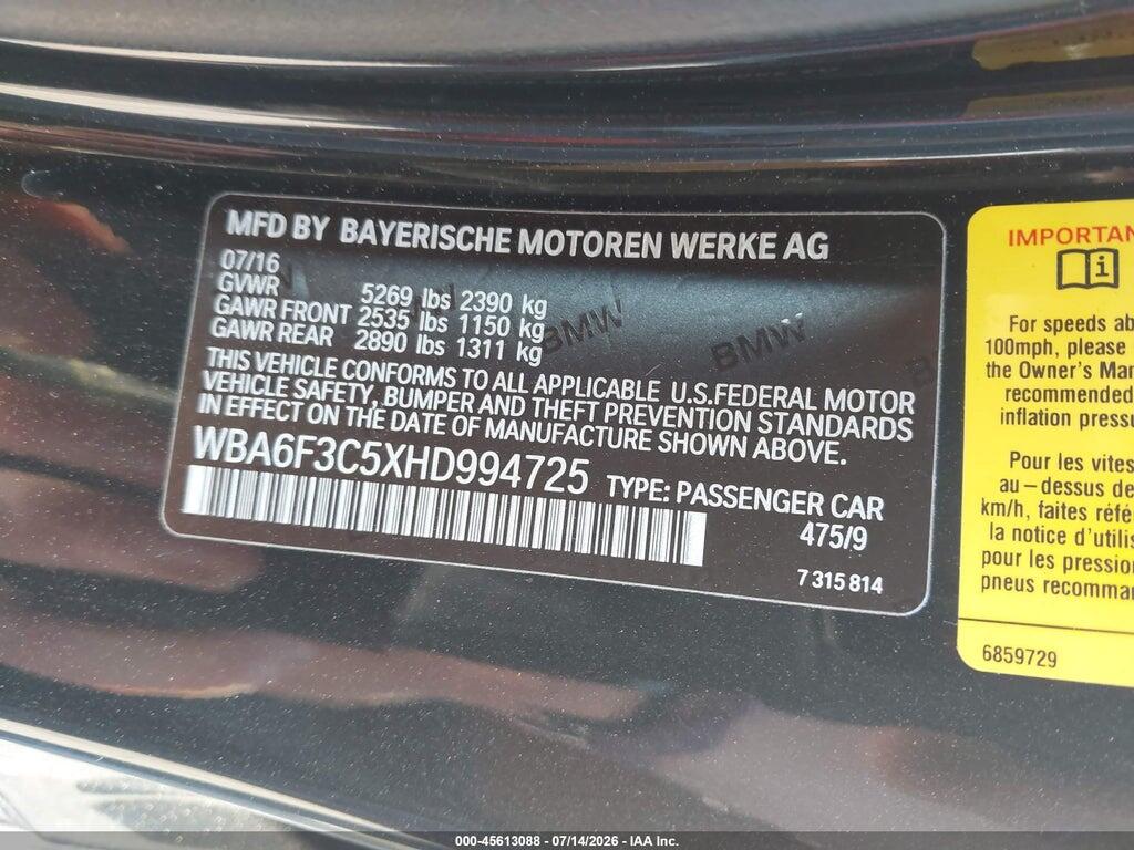 WBA6F3C5XHD994725 2017 BMW 640I photo no. 9