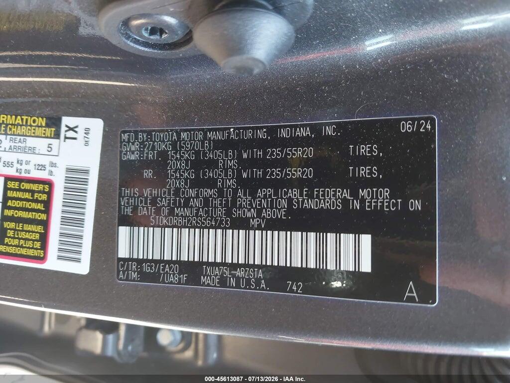 5TDKDRBH2RS564733 2024 TOYOTA HIGHLANDER photo no. 9