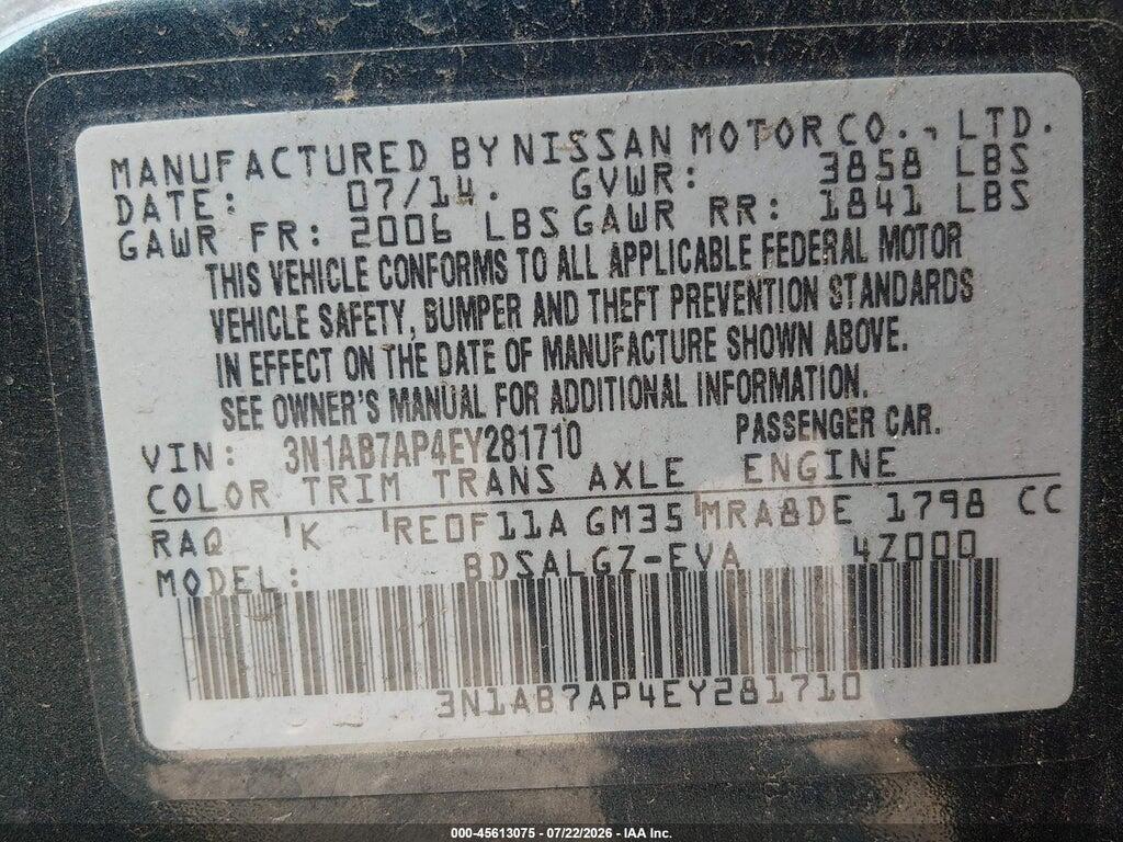 3N1AB7AP4EY281710 2014 NISSAN SENTRA photo no. 9
