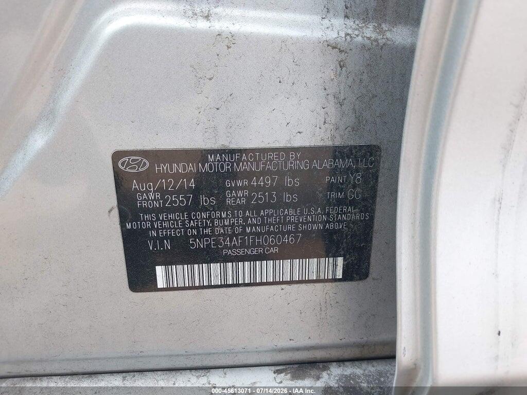 5NPE34AF1FH060467 2015 HYUNDAI SONATA photo no. 9