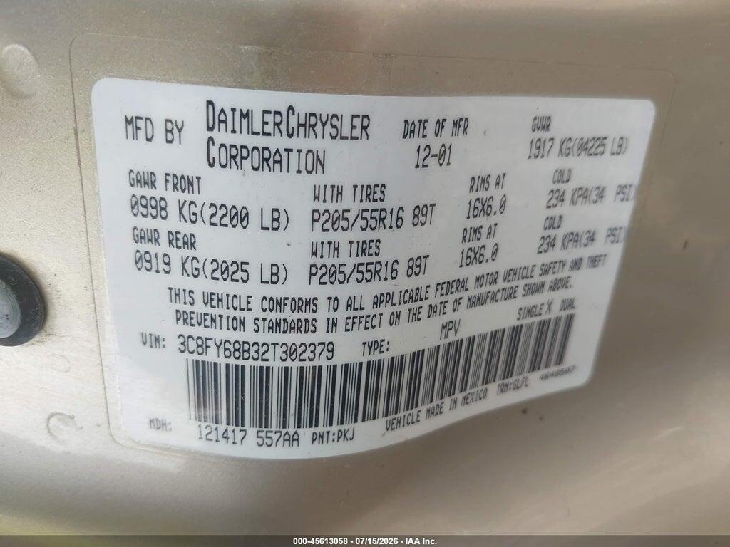 3C8FY68B32T302379 2002 CHRYSLER PT CRUISER photo no. 9