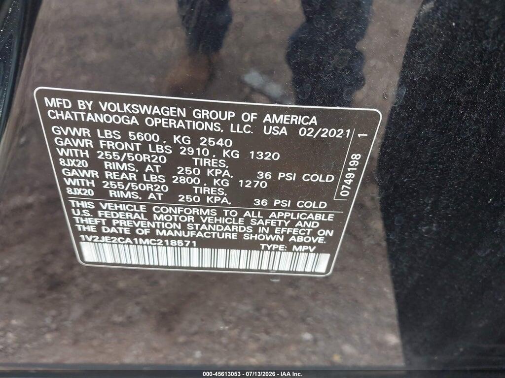 1V2JE2CA1MC218571 2021 VOLKSWAGEN ATLAS CROSS SPORT photo no. 9